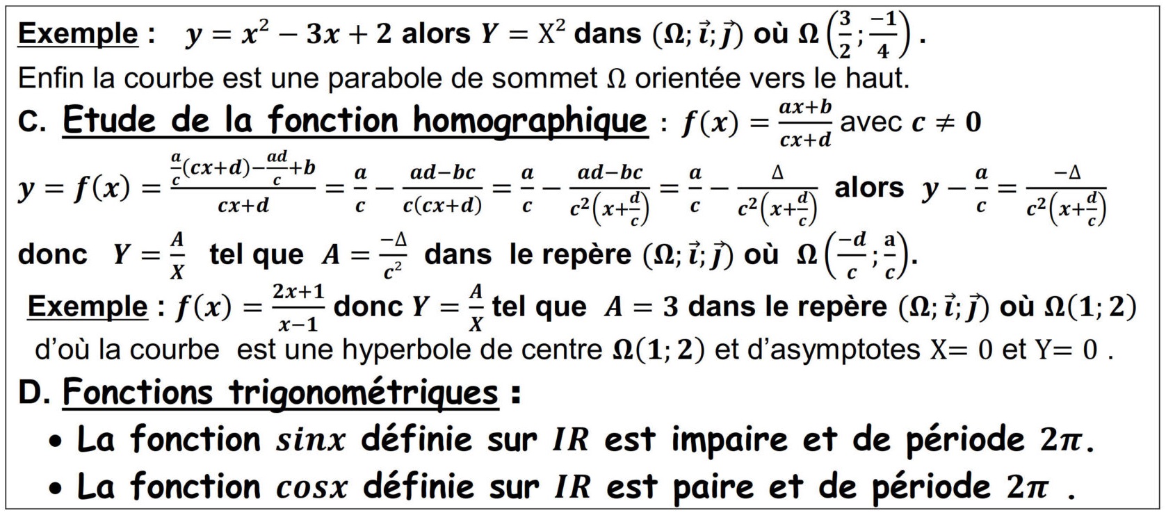 Résumé illustré — Étude des fonctions usuelles — fiche 2